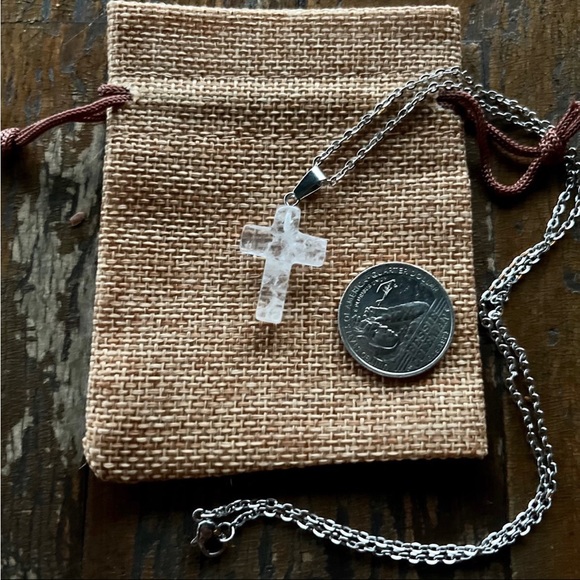 Clear Quartz Cross Necklace Clear Quartz Necklace Genuine Crystal Necklace - Picture 2 of 2